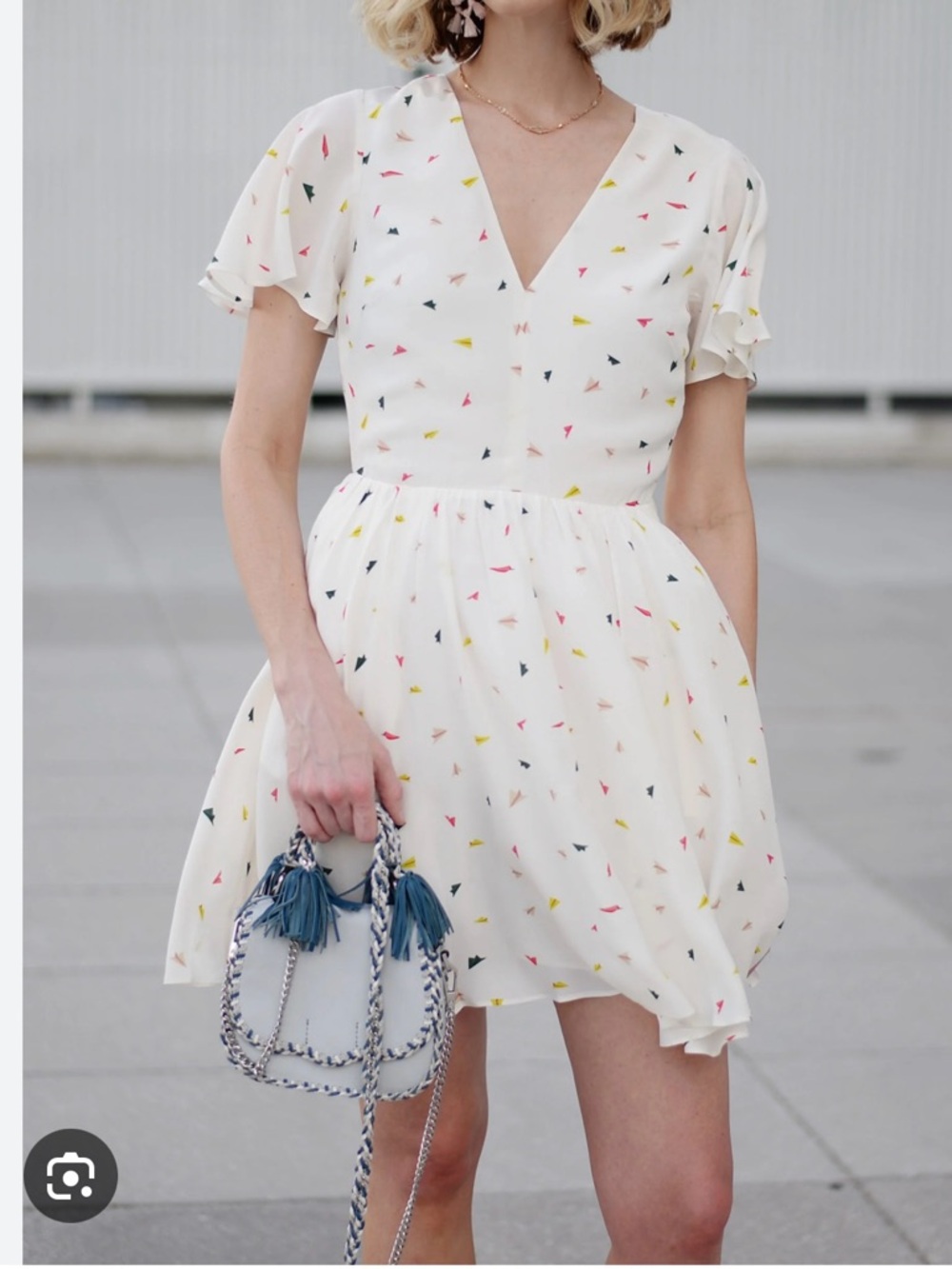 Rebecca Minkoff White Dress with Multicolor Tiny Triangle Print
